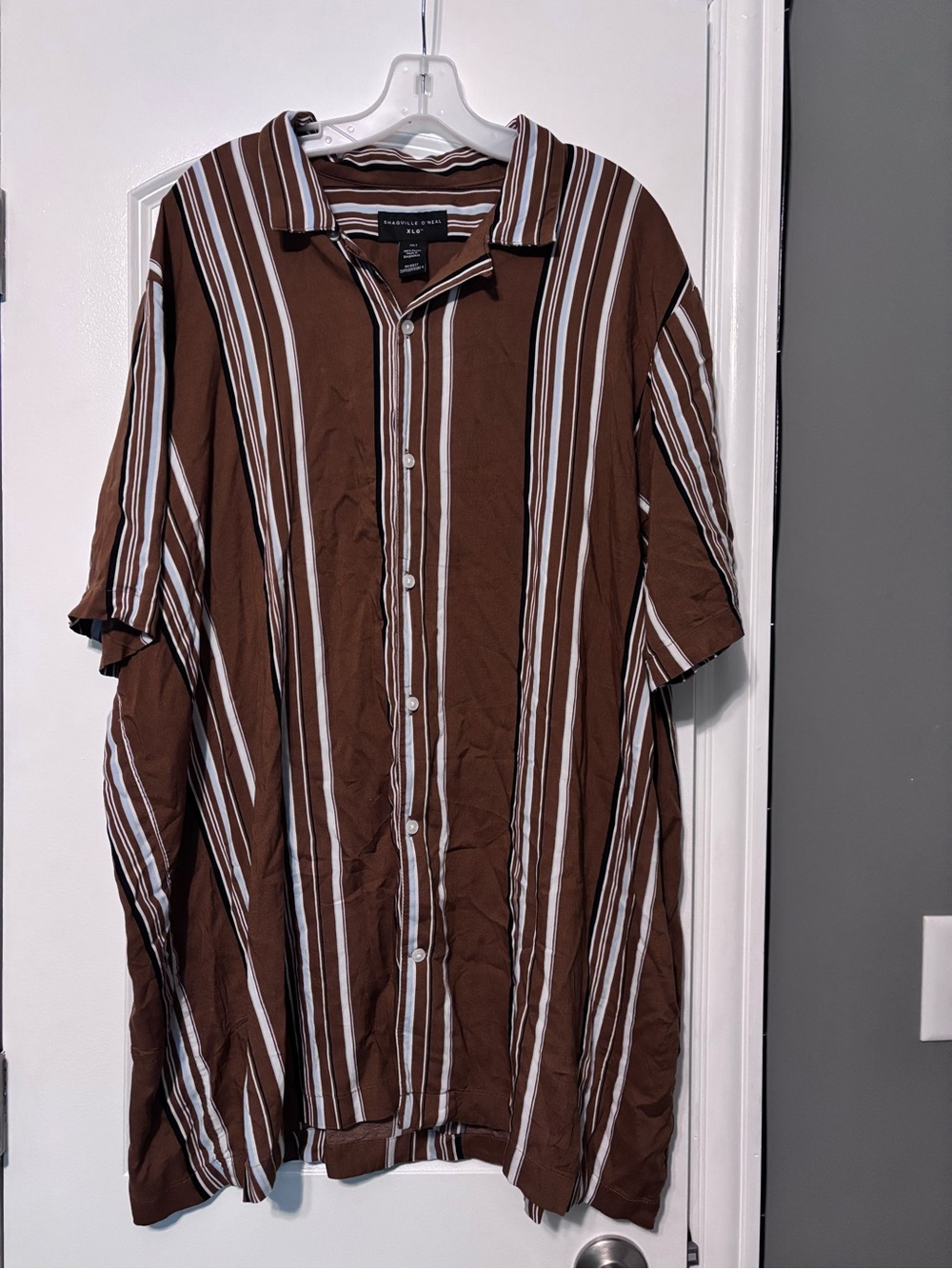shaquille o'neal Men's Brown Stripe Button-Up Shirt Size 2XLT